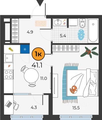 Продажа 1-комнатной квартиры 41 м², 5/25 этаж