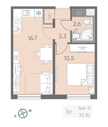 Продажа 1-комнатной квартиры 33,1 м², 14/25 этаж