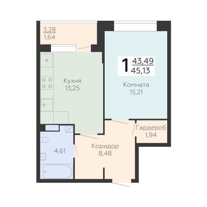 Продажа 1-комнатной квартиры 45,1 м², 19/24 этаж