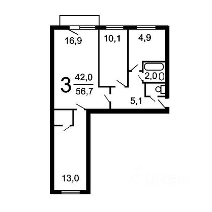 Продажа 3-комнатной квартиры 54,2 м², 4/5 этаж