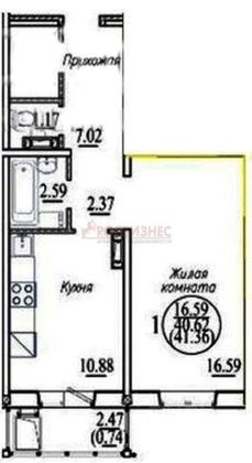Продажа 1-комнатной квартиры 41,4 м², 2/10 этаж