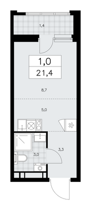 21,4 м², 1-комн. квартира, 9/16 этаж