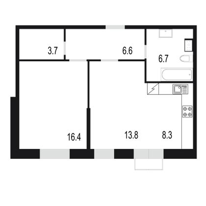 55,5 м², 2-комн. квартира, 2/25 этаж