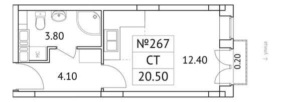 20,5 м², студия, 3/11 этаж