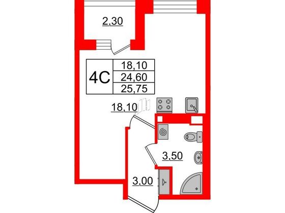Продажа квартиры-студии 24,6 м², 4/4 этаж