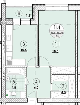 Продажа 1-комнатной квартиры 44,2 м², 2/3 этаж