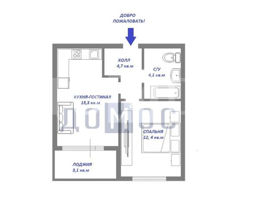 Продажа 1-комнатной квартиры 38,6 м², 2/25 этаж
