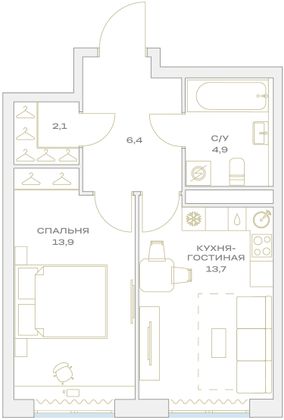 Продажа 1-комнатной квартиры 41 м², 14/23 этаж