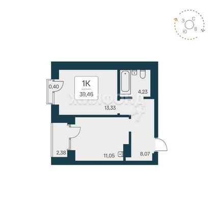 Продажа 1-комнатной квартиры 39,5 м², 5/24 этаж