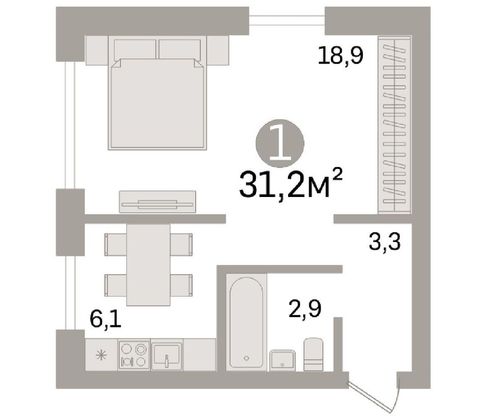 Продажа 1-комнатной квартиры 31,2 м², 3/5 этаж
