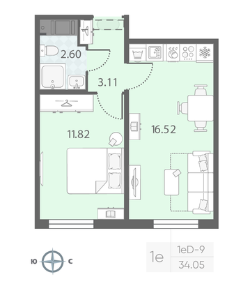 Продажа 1-комнатной квартиры 34 м², 6/23 этаж