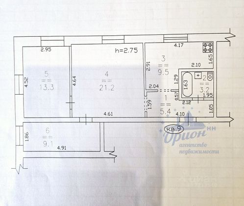 Продажа 3-комнатной квартиры 63 м², 2/2 этаж