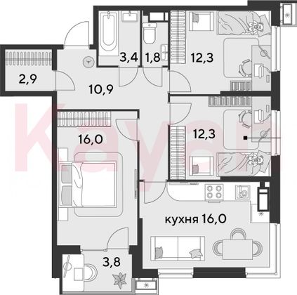 Продажа 4-комнатной квартиры 75,6 м², 12/18 этаж