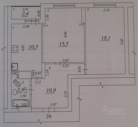 Продажа 2-комнатной квартиры 61,3 м², 2/24 этаж