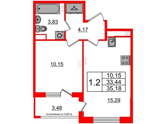 Продажа 1-комнатной квартиры 33,4 м², 3/4 этаж