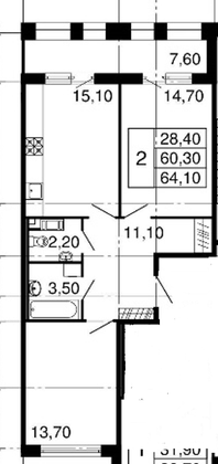 Продажа 2-комнатной квартиры 60,3 м², 5/10 этаж
