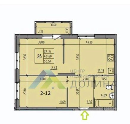 Продажа квартиры со свободной планировкой 49,6 м², 2/22 этаж