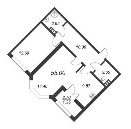 Продажа 2-комнатной квартиры 55 м², 9/13 этаж
