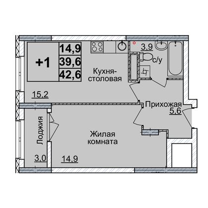 Продажа 1-комнатной квартиры 42 м², 14/20 этаж