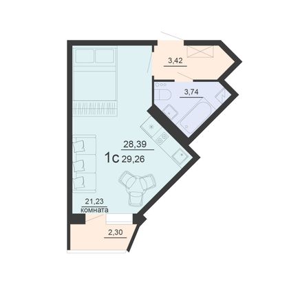 Продажа 1-комнатной квартиры 29,1 м², 4/20 этаж