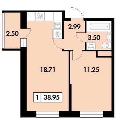 Продажа 1-комнатной квартиры 39 м², 17/18 этаж