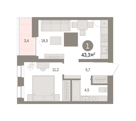 Продажа 1-комнатной квартиры 43,3 м², 9/9 этаж