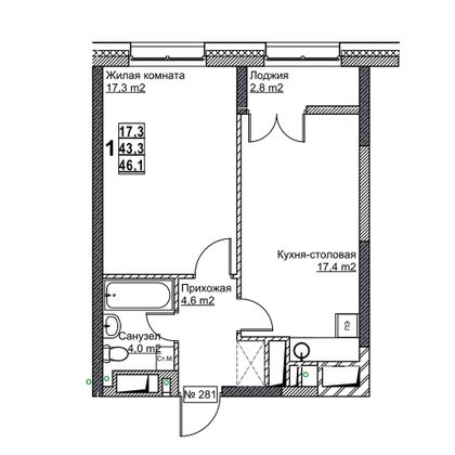 Продажа 1-комнатной квартиры 46,1 м², 18/24 этаж