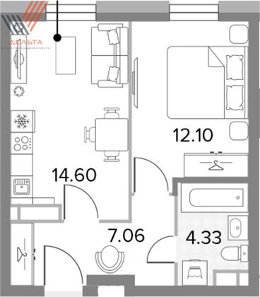 Продажа 1-комнатной квартиры 36 м², 6/13 этаж