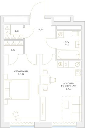 Продажа 1-комнатной квартиры 41,1 м², 4/23 этаж