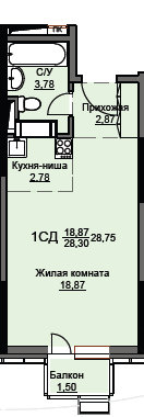 28,8 м², студия, 4/17 этаж