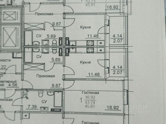 Продажа 1-комнатной квартиры 45,8 м², 7/16 этаж