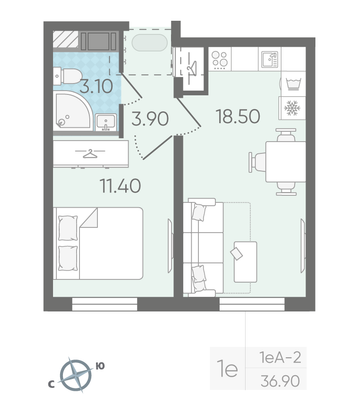 Продажа 1-комнатной квартиры 36,9 м², 25/25 этаж