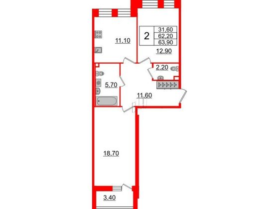 Продажа 2-комнатной квартиры 62,5 м², 2/10 этаж