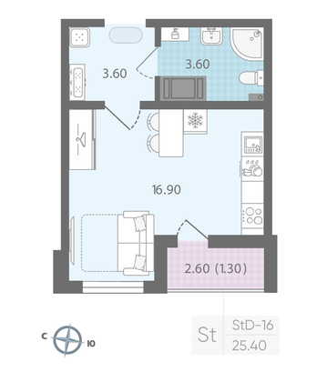 Продажа квартиры-студии 25,4 м², 6/24 этаж
