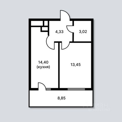 Продажа 1-комнатной квартиры 37,7 м², 3/3 этаж
