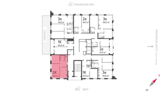 54,2 м², 2-комн. квартира, 10/12 этаж