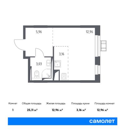 37,2 м², 1-комн. квартира, 5/16 этаж