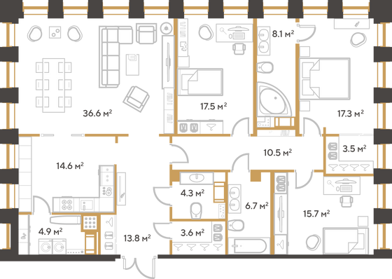 Продажа 3-комнатной квартиры 157,1 м², 16/23 этаж