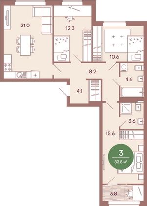 Продажа 3-комнатной квартиры 83,1 м², 1/17 этаж