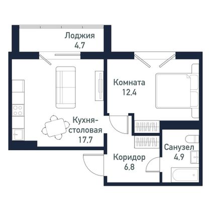 Продажа квартиры-студии 41,6 м², 6/10 этаж