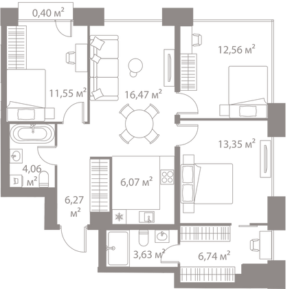 Продажа 3-комнатной квартиры 81,1 м², 25/25 этаж