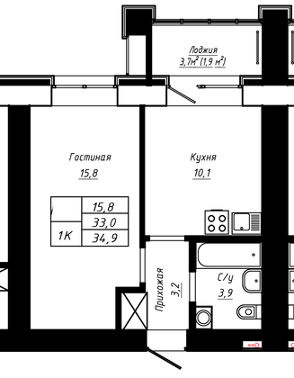 Продажа 1-комнатной квартиры 34,9 м², 5/16 этаж