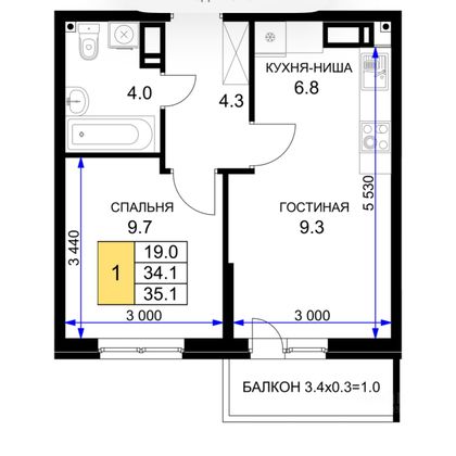 Продажа 1-комнатной квартиры 38 м², 9/17 этаж
