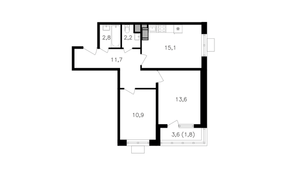 Продажа 2-комнатной квартиры 58,1 м², 26/27 этаж