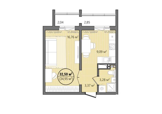 Продажа 1-комнатной квартиры 37,5 м², 6/14 этаж