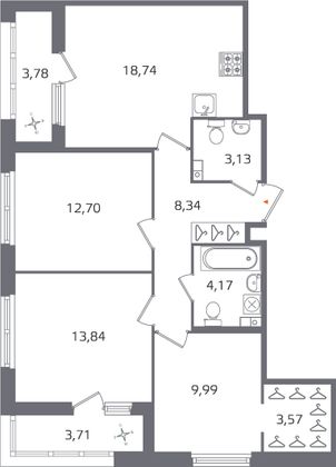 Продажа 3-комнатной квартиры 78,2 м², 3/17 этаж
