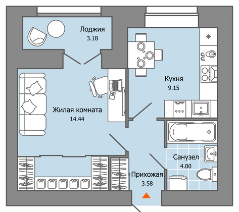 33 м², 1-комн. квартира, 2/8 этаж