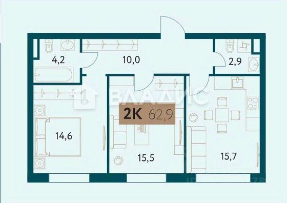 Продажа 2-комнатной квартиры 63 м², 4/17 этаж