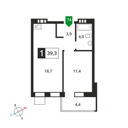 Продажа 1-комнатной квартиры 37,8 м², 6/6 этаж
