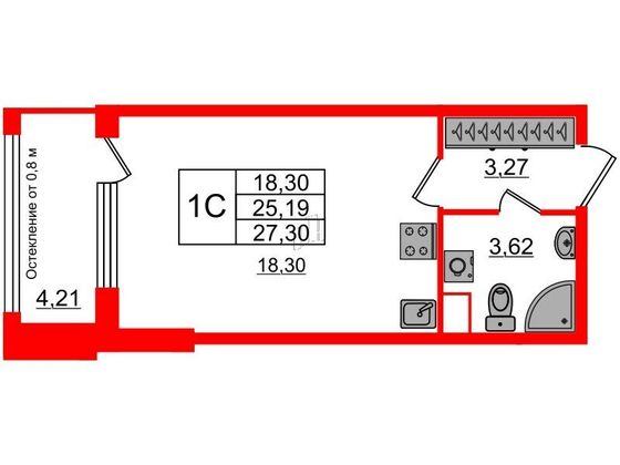 Продажа квартиры-студии 25,2 м², 2/7 этаж